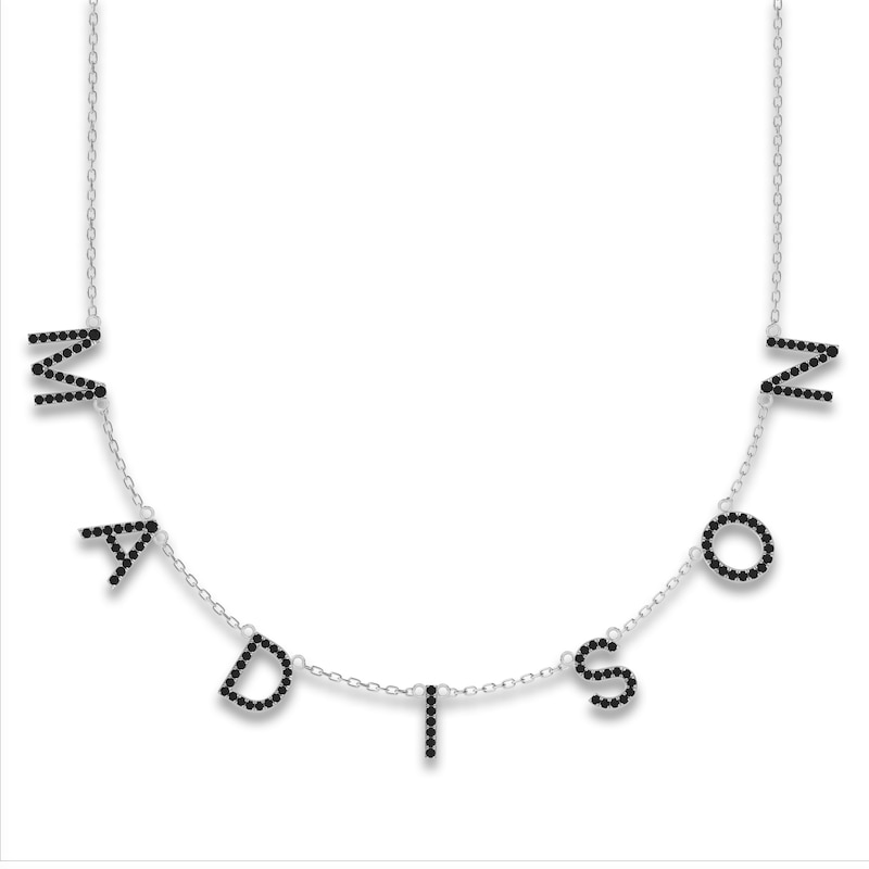 Main Image 1 of Juliette Maison Black Diamond Station Name Necklace 2 ct tw Round 10K White Gold