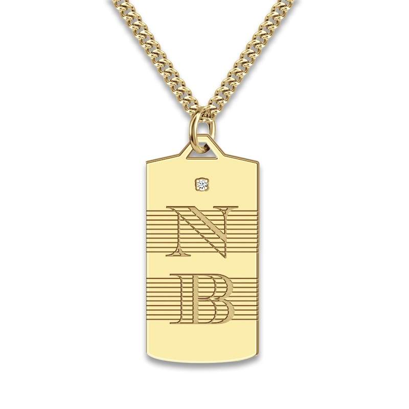 Main Image 1 of Men's Personalized Initial Pendant Necklace Diamond Accent Yellow Gold-Plated Sterling Silver 20"