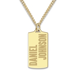 Engravable Dog Tag Bracelet Yellow Gold-Plated Sterling Silver 22"