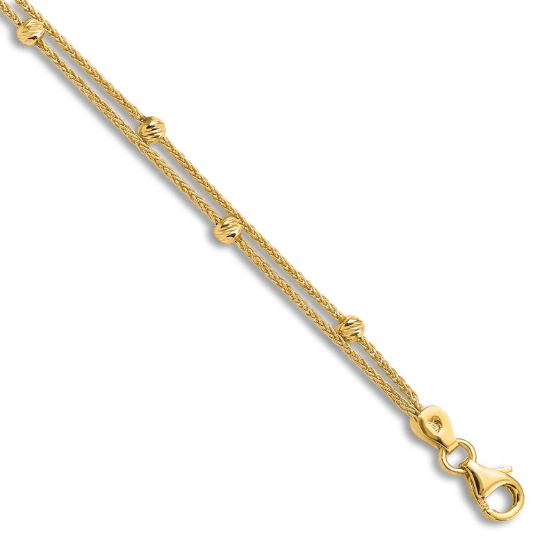 Main Image 1 of High-Polish Dual Strand Bead Station Bracelet 14K Yellow Gold 7.5"