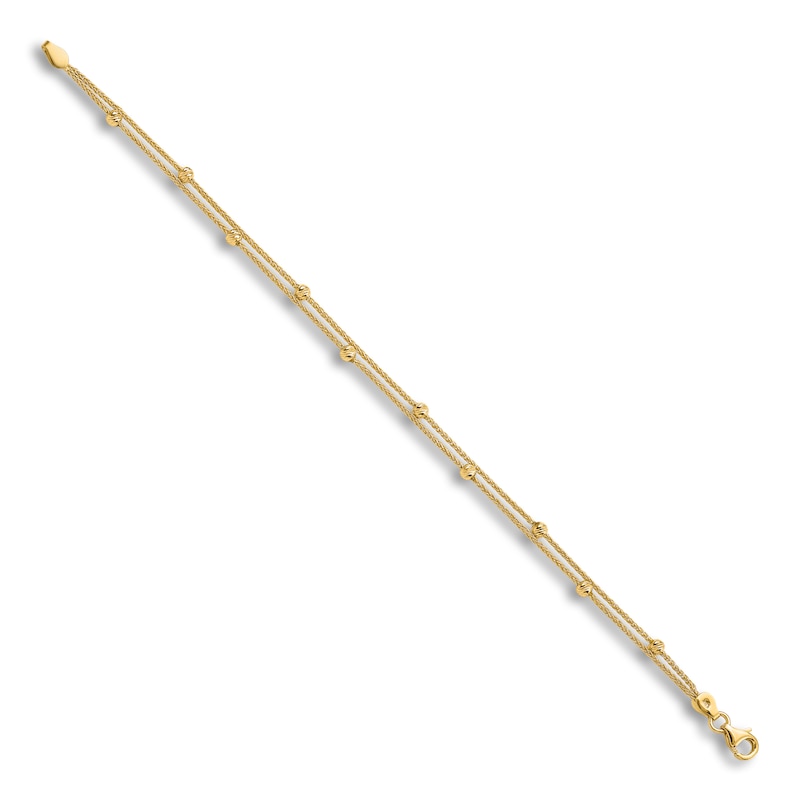 Main Image 2 of High-Polish Dual Strand Bead Station Bracelet 14K Yellow Gold 7.5"
