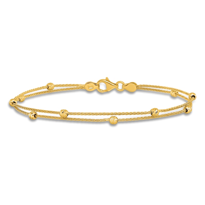 Main Image 3 of High-Polish Dual Strand Bead Station Bracelet 14K Yellow Gold 7.5"