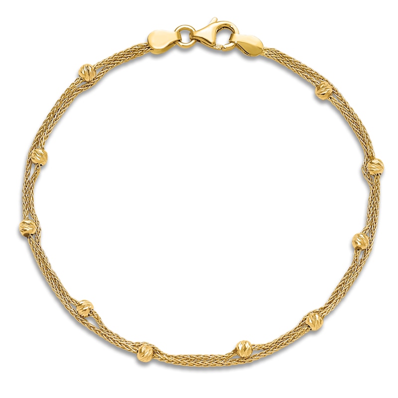 Main Image 4 of High-Polish Dual Strand Bead Station Bracelet 14K Yellow Gold 7.5"