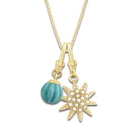Charm'd by Lulu Frost Freshwater Cultured Pearl Star & Natural Turquoise Birthstone Charm 18" Box Chain Necklace Set 10K Yellow Gold