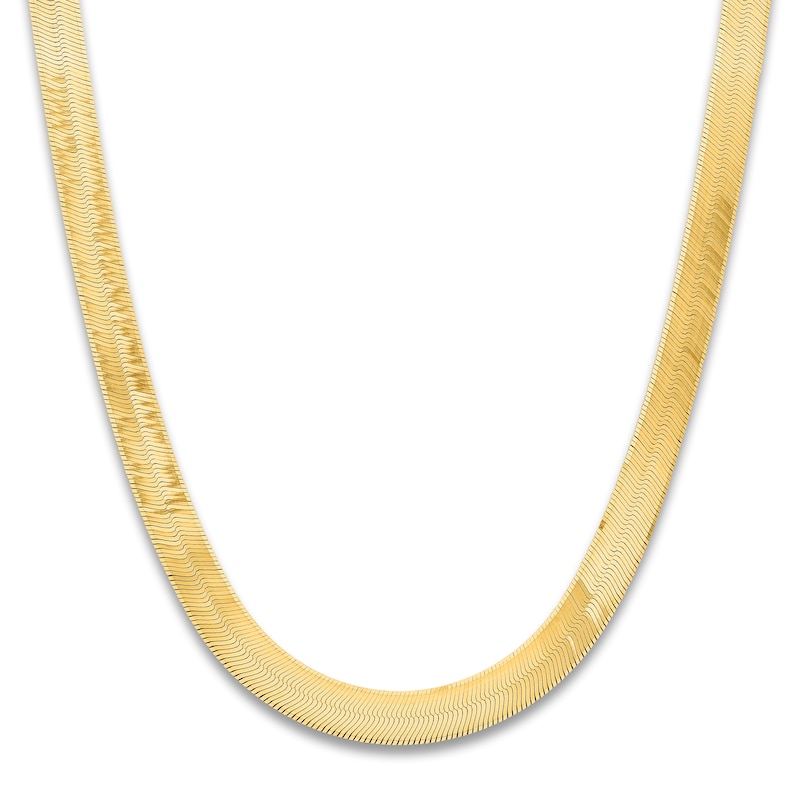 Solid Herringbone Chain Necklace 14K Yellow Gold 18" 10mm