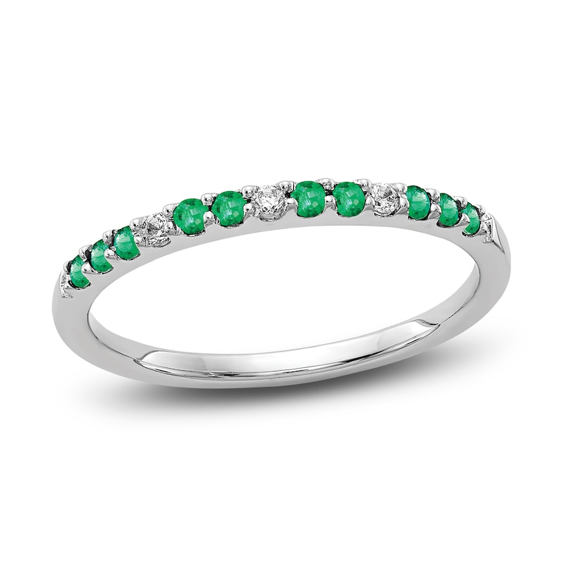Main Image 1 of Natural Emerald Wedding Band 1/20 ct tw Round 14K White Gold