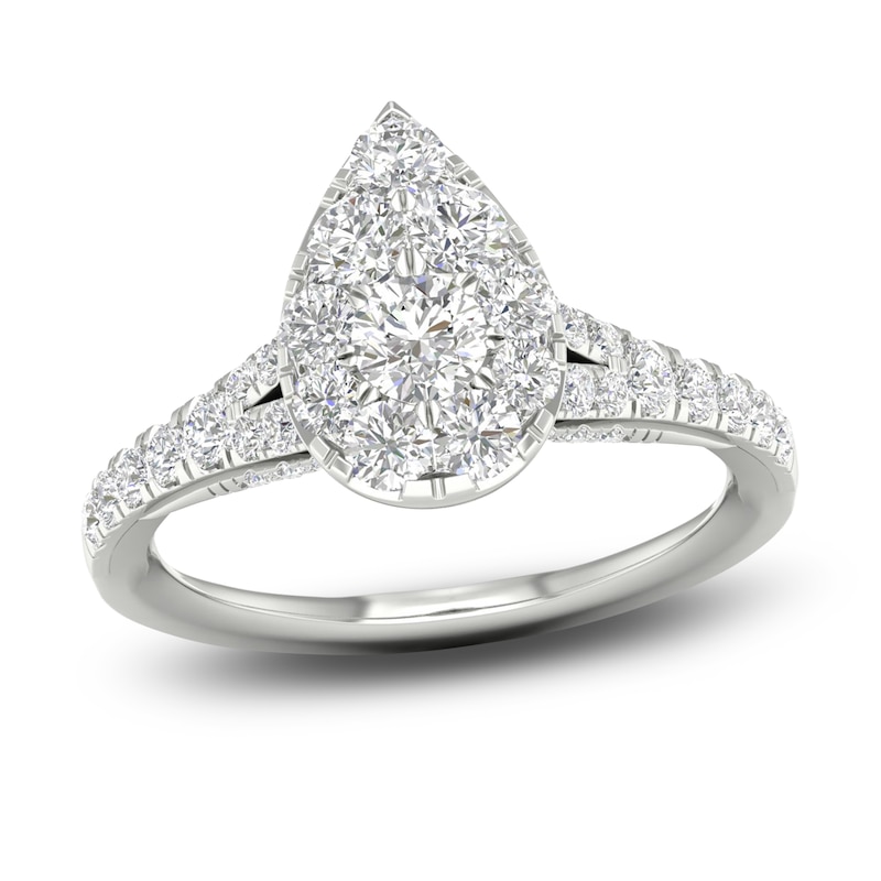 Diamond Pear Engagement Ring 1 ct tw Round 14K White Gold