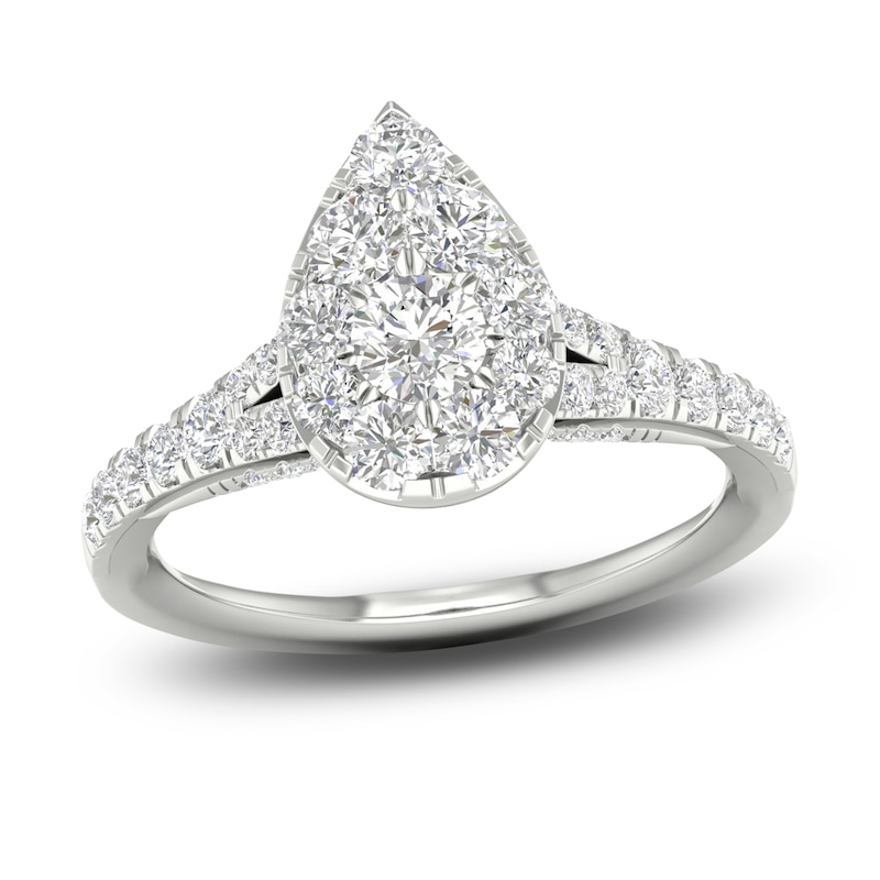 Main Image 1 of Diamond Pear Engagement Ring 1 ct tw Round 14K White Gold