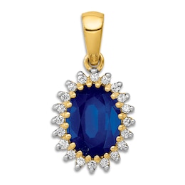 Natural Blue Sapphire Pendant 1/10 ct tw Diamonds 14K Yellow Gold