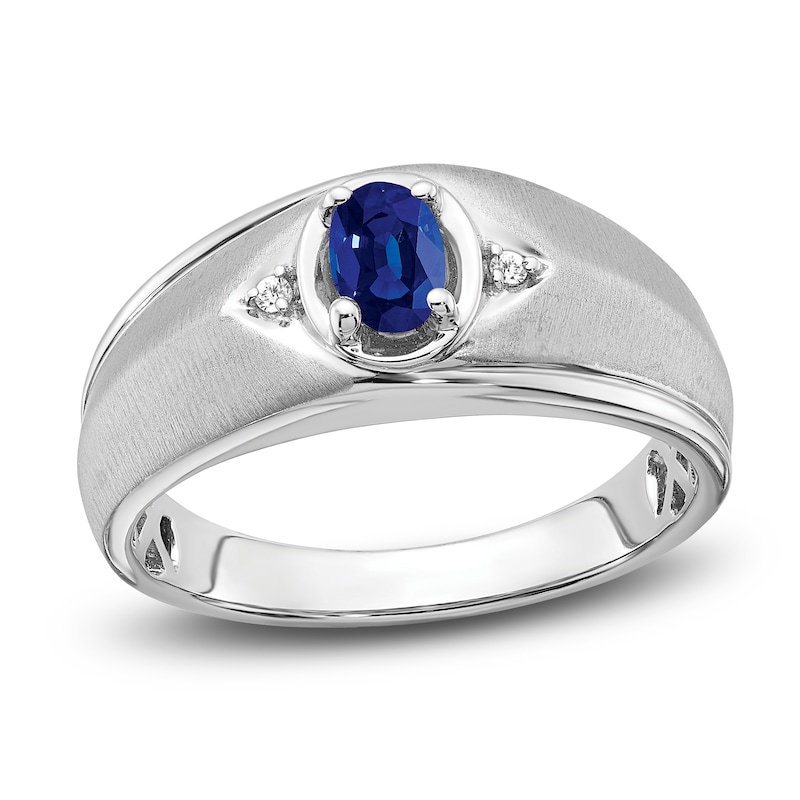 Main Image 1 of Men's Natural Blue Sapphire Ring Diamond Accents 14K White Gold