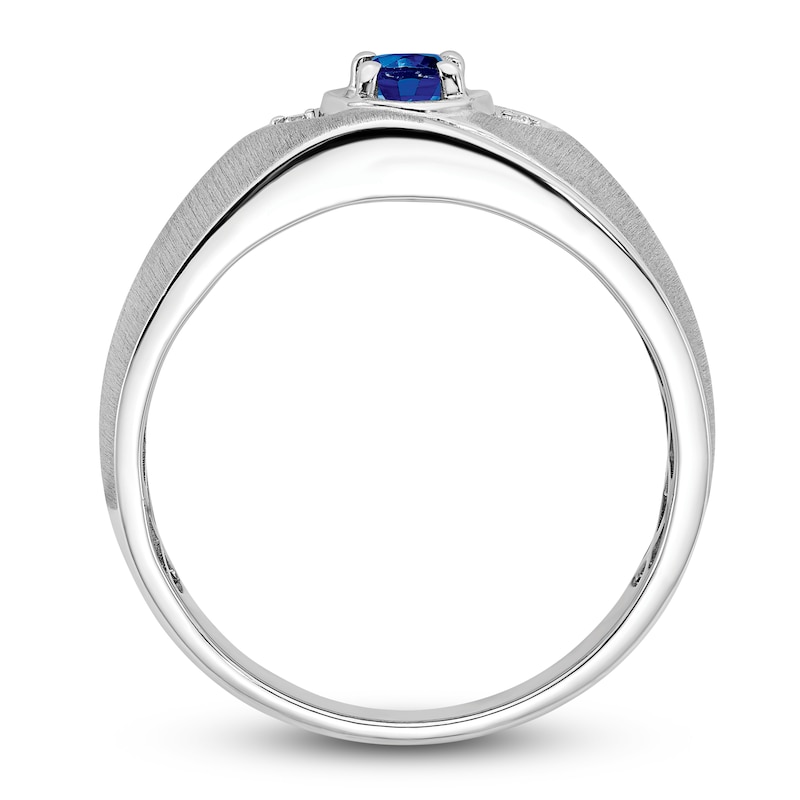 Main Image 2 of Men's Natural Blue Sapphire Ring Diamond Accents 14K White Gold