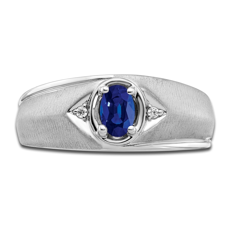 Main Image 3 of Men's Natural Blue Sapphire Ring Diamond Accents 14K White Gold