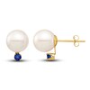 Thumbnail Image 1 of Freshwater Cultured Pearl & Natural Blue Sapphire Stud Earrings 14K Yellow Gold