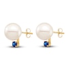Thumbnail Image 2 of Freshwater Cultured Pearl & Natural Blue Sapphire Stud Earrings 14K Yellow Gold