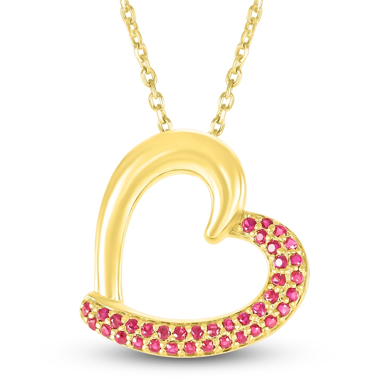 Main Image 1 of Lab-Created Ruby Heart Necklace 10K Yellow Gold 18"