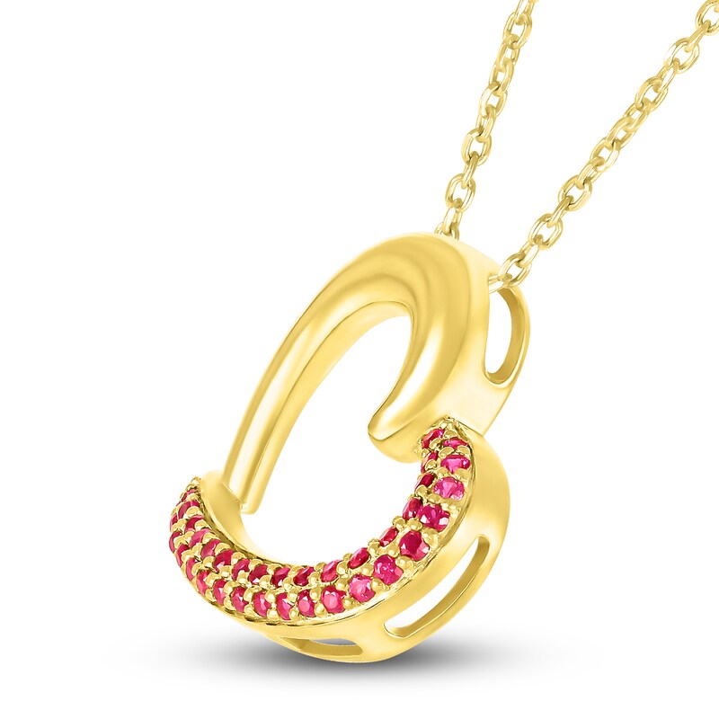 Main Image 2 of Lab-Created Ruby Heart Necklace 10K Yellow Gold 18"