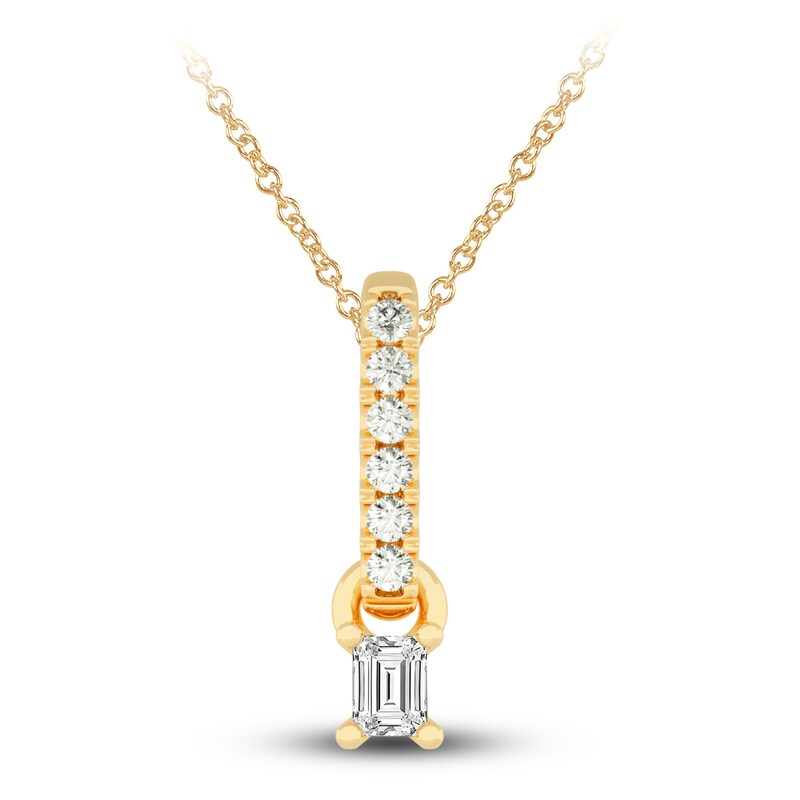 Main Image 1 of Diamond Pendant Necklace 1/4 ct tw Emerald/Round 14K Yellow Gold 18"