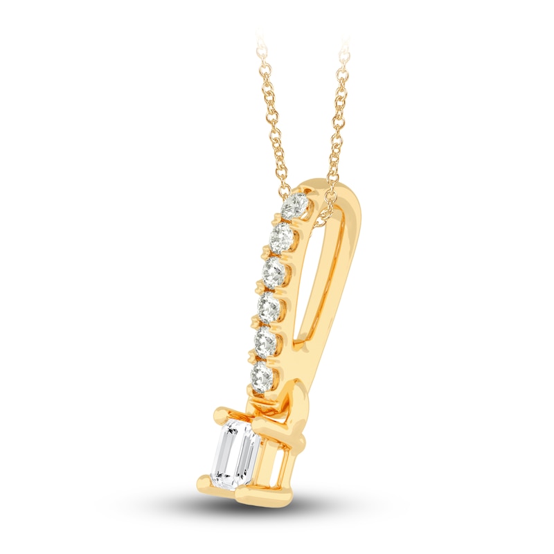 Main Image 2 of Diamond Pendant Necklace 1/4 ct tw Emerald/Round 14K Yellow Gold 18"