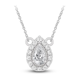 Diamond Pendant Necklace 3/8 ct tw Pear/Round 14K White Gold 18"