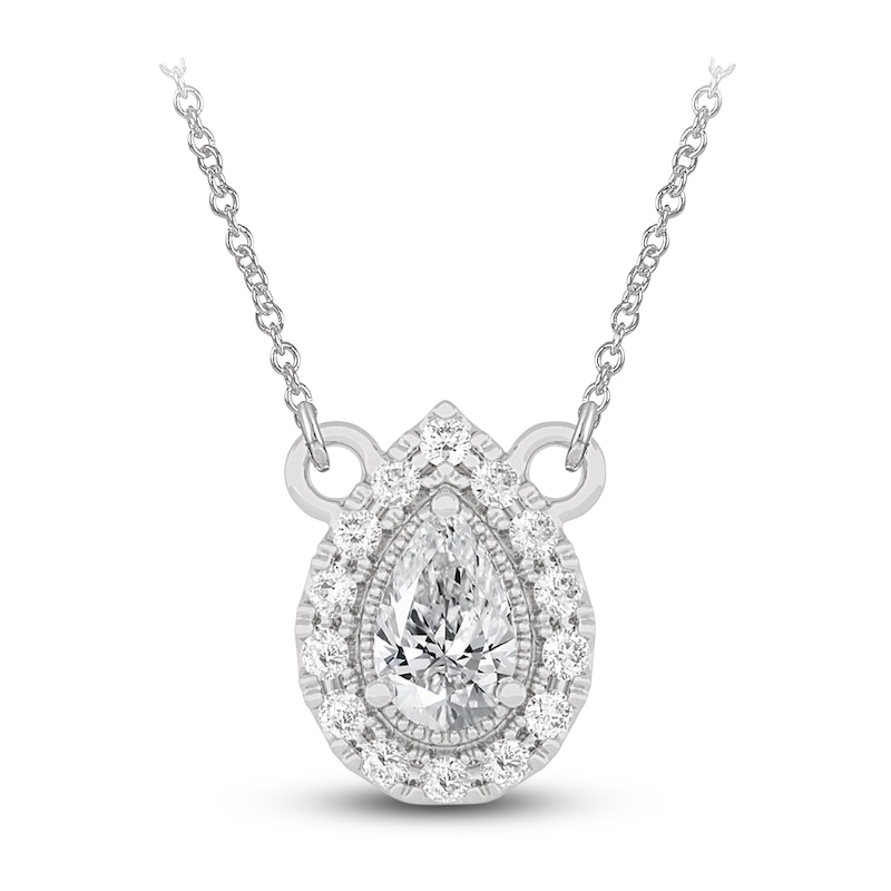 Diamond Pendant Necklace 3/8 ct tw Pear/Round 14K White Gold 18