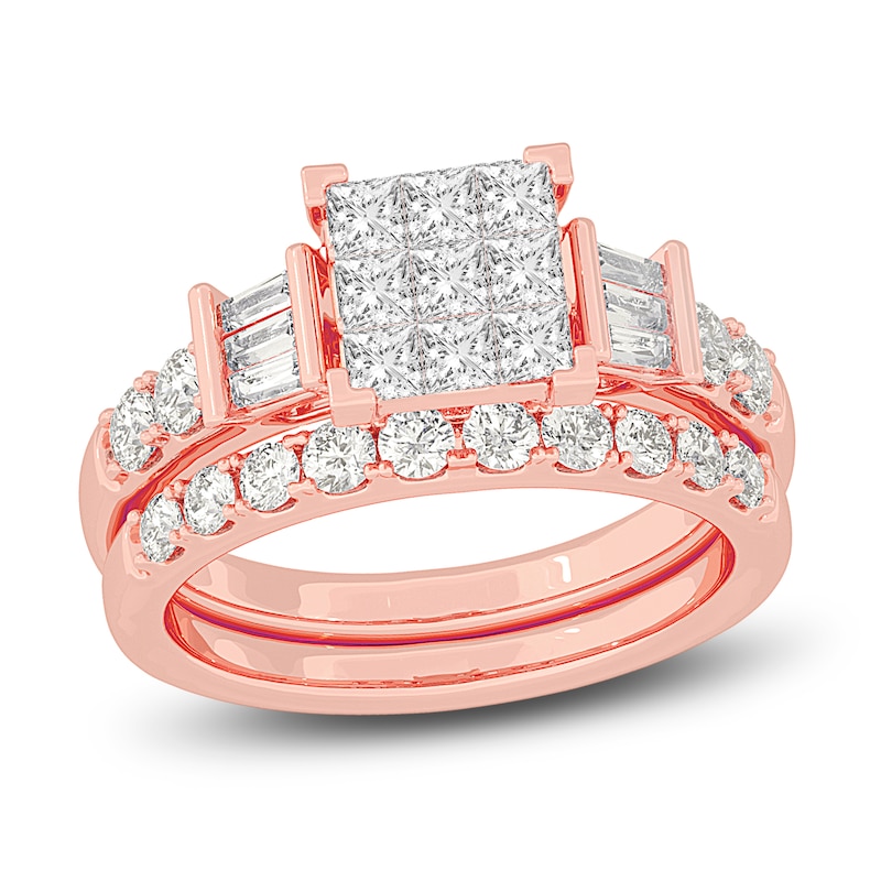 Main Image 1 of Diamond Bridal Set 1-1/2 ct tw Princess/Baguette/ Round 14K Rose Gold