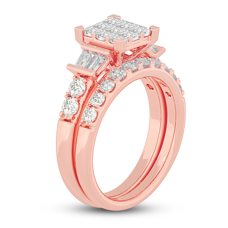 Main Image 2 of Diamond Bridal Set 1-1/2 ct tw Princess/Baguette/ Round 14K Rose Gold
