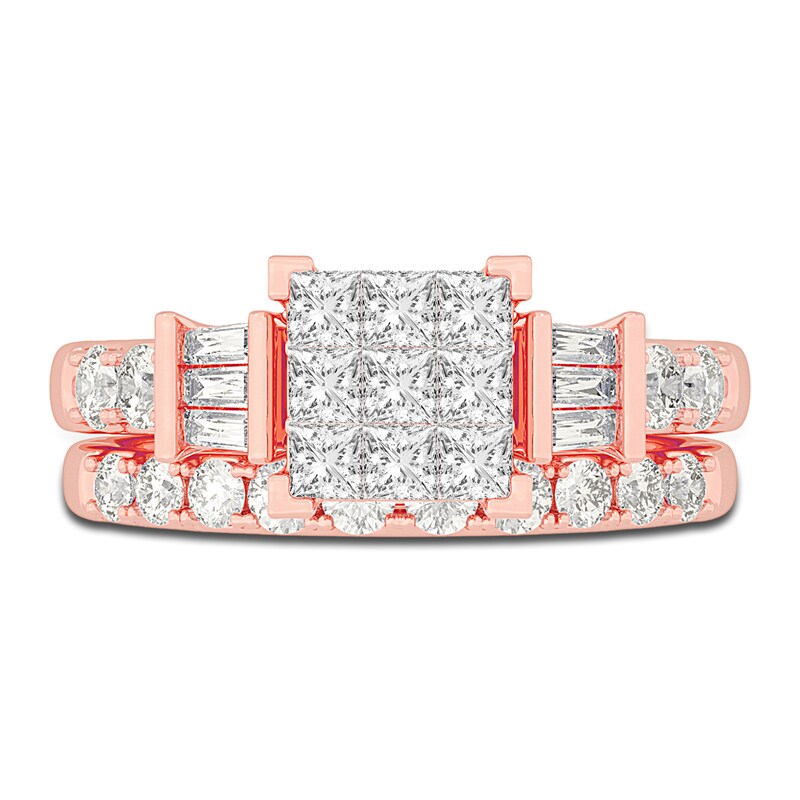 Main Image 3 of Diamond Bridal Set 1-1/2 ct tw Princess/Baguette/ Round 14K Rose Gold