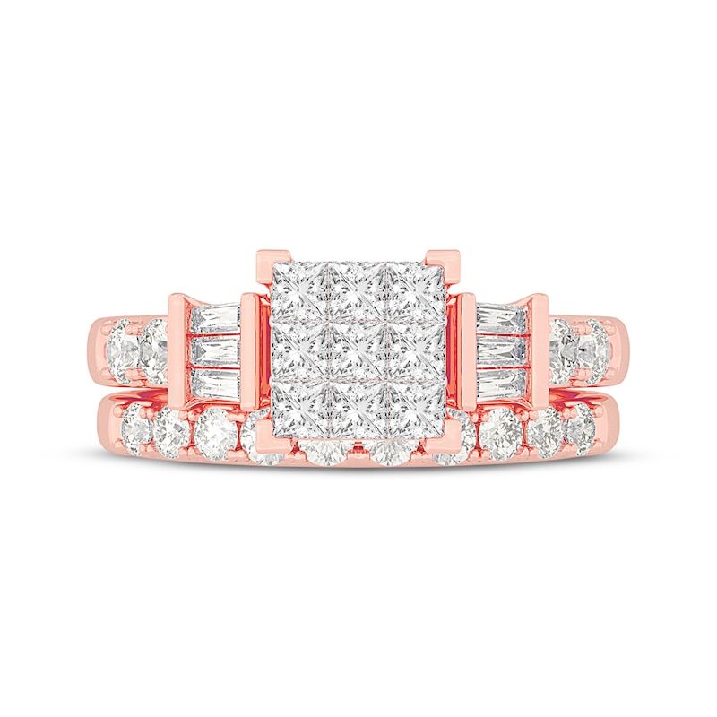Main Image 4 of Diamond Bridal Set 1-1/2 ct tw Princess/Baguette/ Round 14K Rose Gold