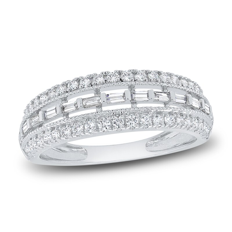 Main Image 1 of Diamond Multi Row Ring 5/8 ct tw Round/Baguette 14K White Gold