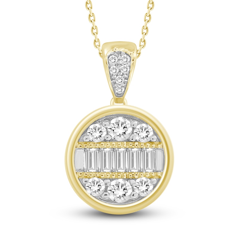 Main Image 1 of Diamond Necklace 1/5 ct tw Round/Baguette 14K Yellow Gold 18"