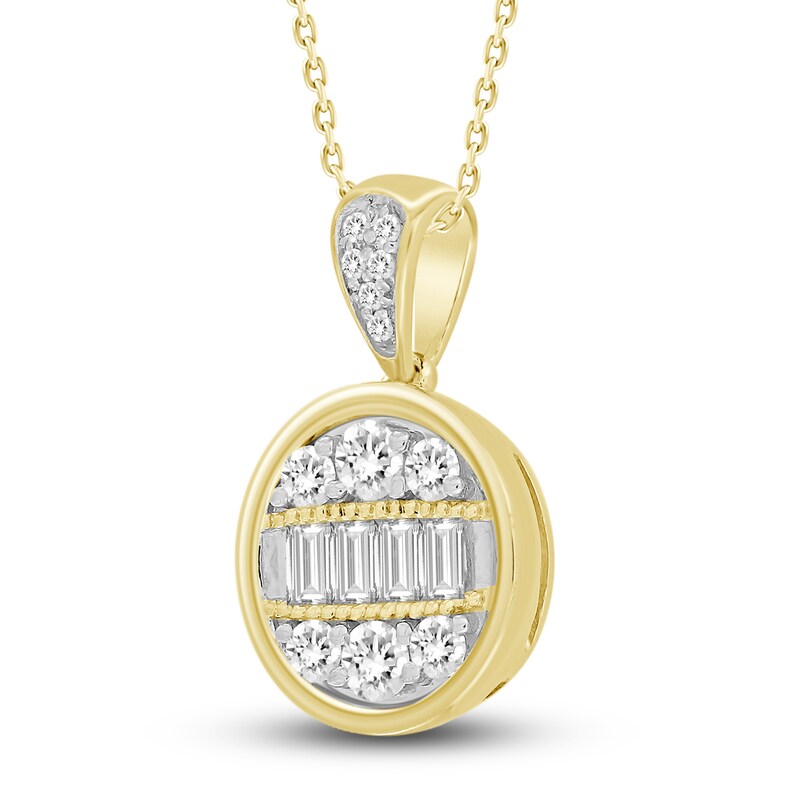 Main Image 2 of Diamond Necklace 1/5 ct tw Round/Baguette 14K Yellow Gold 18"