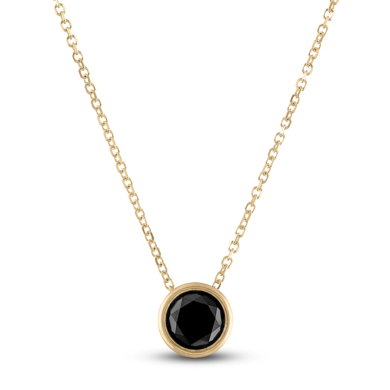 Main Image 1 of Black Diamond Solitaire Pendant Necklace 1 ct tw Round 14K Yellow Gold 18" (I3)