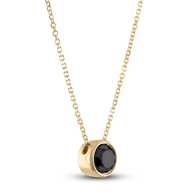 Main Image 2 of Black Diamond Solitaire Pendant Necklace 1 ct tw Round 14K Yellow Gold 18" (I3)