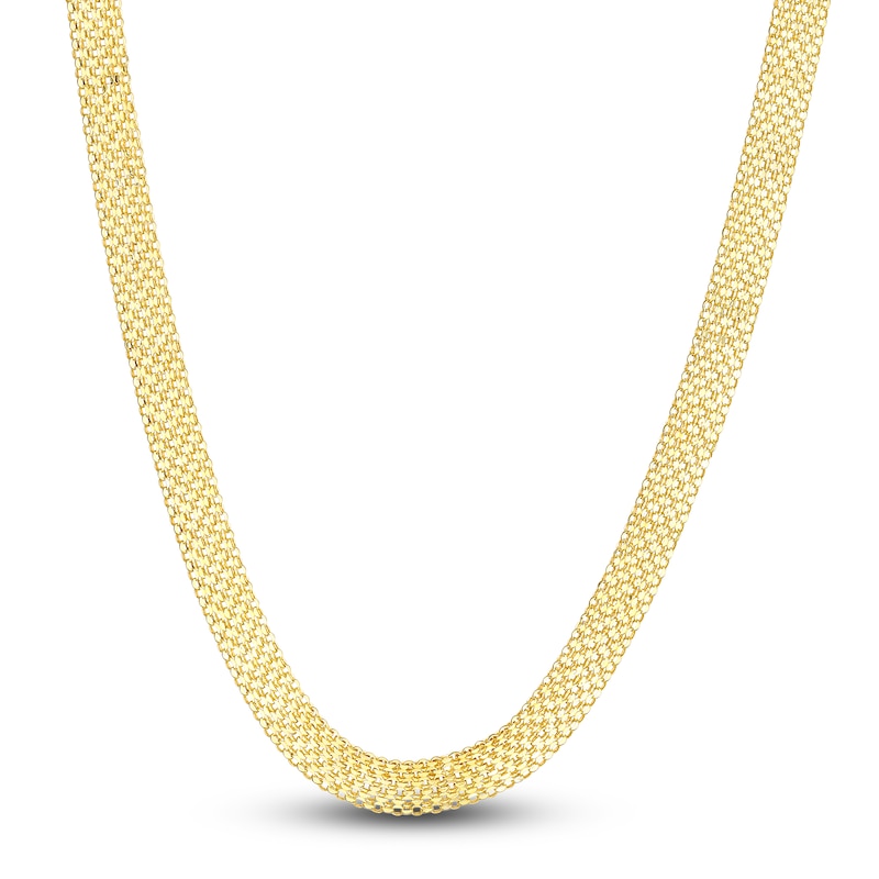 Hollow Multi-Row Bismark Chain Necklace 14K Yellow Gold 18" 7.0mm