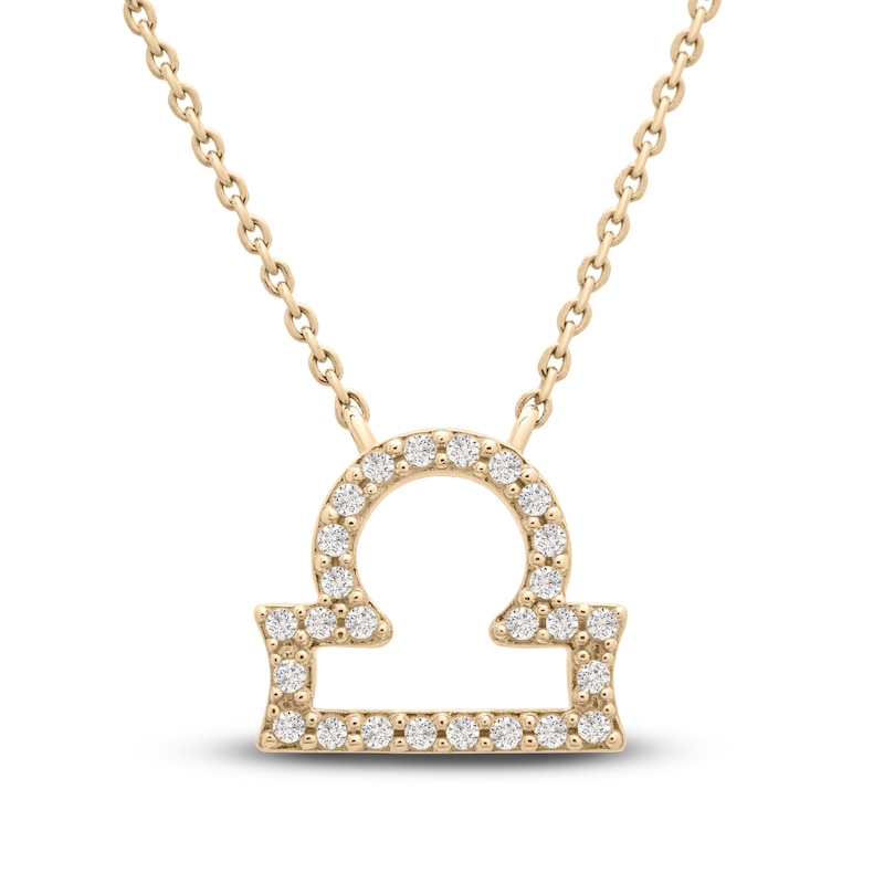 Main Image 1 of Diamond Libra Necklace 1/10 ct tw Round 14K Yellow Gold 16.75"