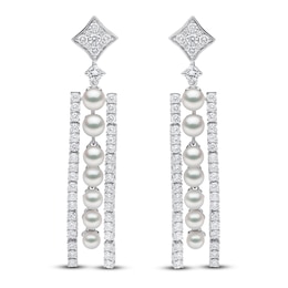 Yoko London Cultured Akoya Pearl Dangle Earrings 1-1/2 ct tw Diamonds 18K White Gold