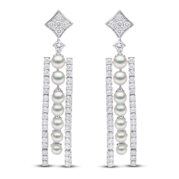 Yoko London Akoya Cultured Pearl Dangle Earrings 1-1/2 ct tw Diamonds 18K White Gold