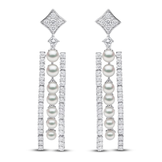 Yoko London Akoya Cultured Pearl Dangle Earrings 1-1/2 ct tw Diamonds 18K White Gold