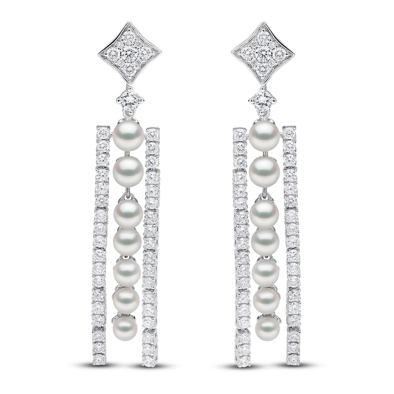 Main Image 1 of Yoko London Akoya Cultured Pearl Dangle Earrings 1-1/2 ct tw Diamonds 18K White Gold