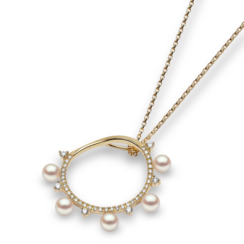 Main Image 2 of Yoko London Akoya Cultured Pearl Necklace 1/5 ct tw Diamonds 18K Yellow Gold 18"