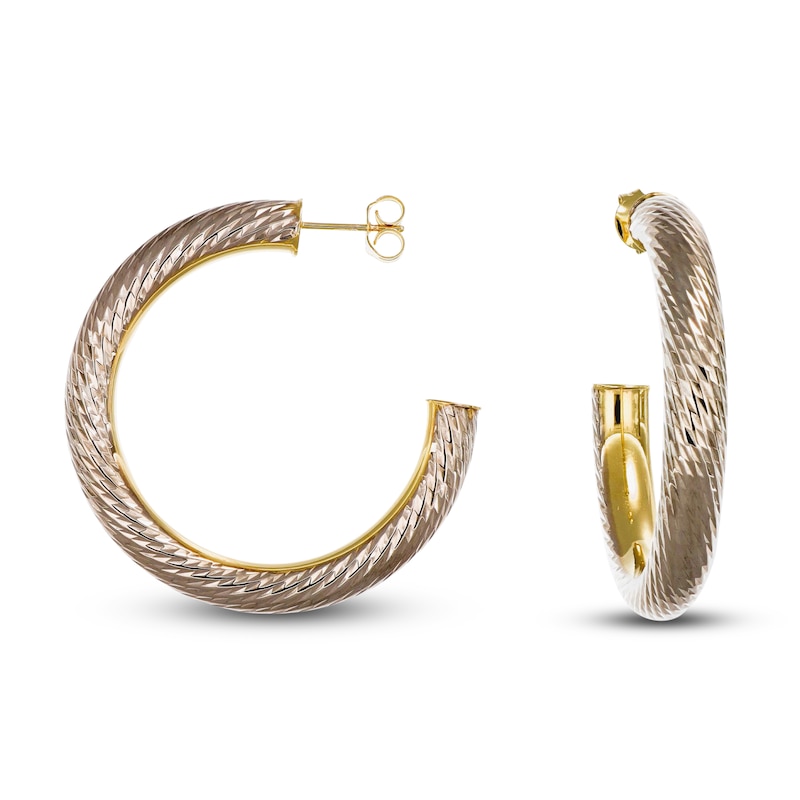 Main Image 1 of Italia D'Oro Diamond-Cut Hoop Earrings 14K Yellow Gold 30mm