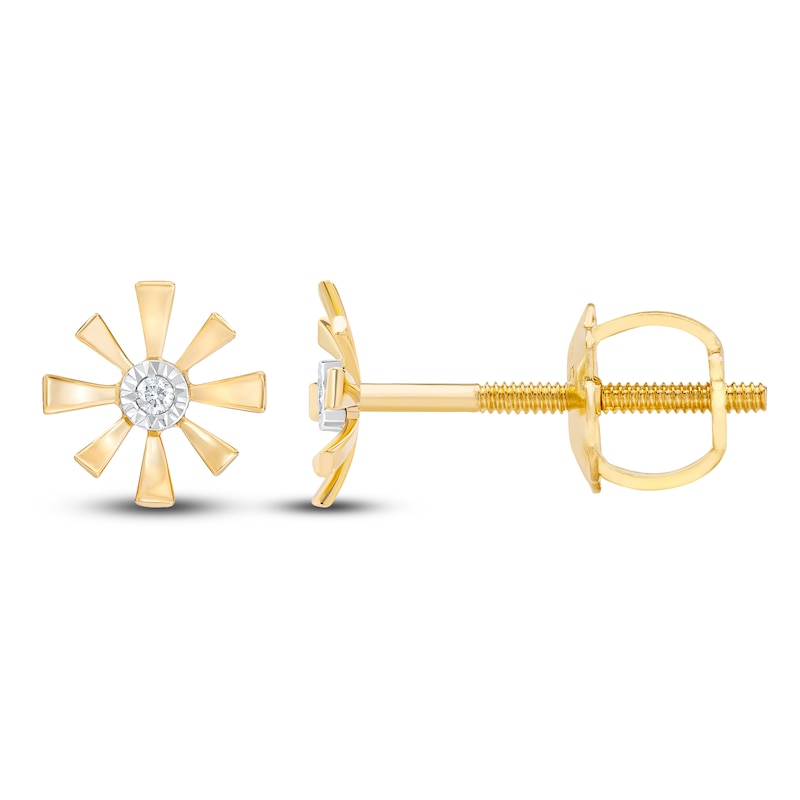 Main Image 2 of Diamond Accent Flower Stud Earrings 14K Yellow Gold