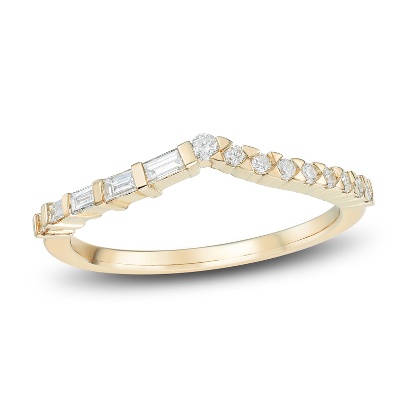 Main Image 1 of Round & Baguette-Cut Diamond Contour Anniversary Band 1/4 ct tw 14K Yellow Gold