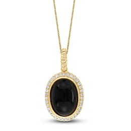 Lali Jewels Natural Onyx & Diamond Pendant Necklace 1/4 ct tw 14K Yellow Gold 18"