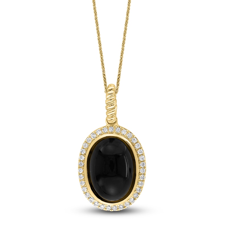 Main Image 1 of Lali Jewels Natural Onyx & Diamond Pendant Necklace 1/4 ct tw 14K Yellow Gold 18"