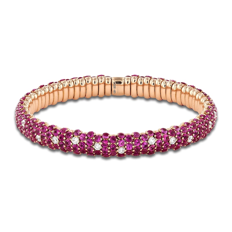 ZYDO Natural Pink Sapphire & Diamond Stretch Bracelet 7/8 ct tw 18K Rose Gold