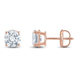 Certified Round-Cut Diamond Solitaire Stud Earrings 1-3/8 ct tw 14K Rose Gold (I/I1)
