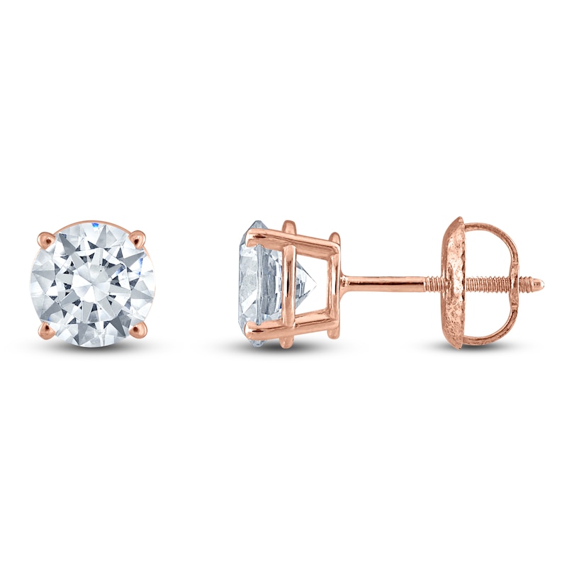 Main Image 1 of Certified Round-Cut Diamond Solitaire Stud Earrings 1-3/8 ct tw 14K Rose Gold (I/I1)