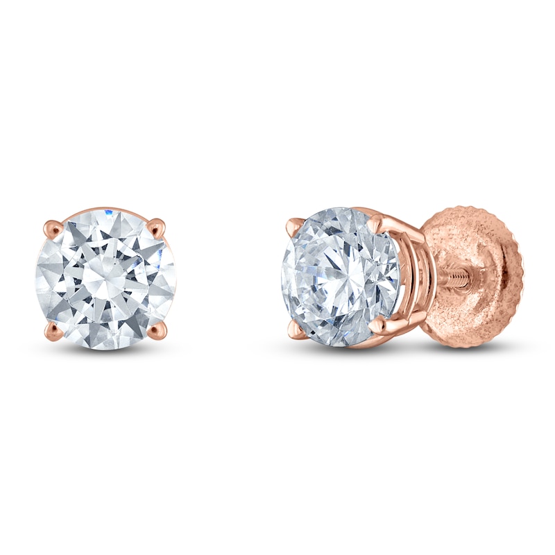 Main Image 2 of Certified Round-Cut Diamond Solitaire Stud Earrings 1-3/8 ct tw 14K Rose Gold (I/I1)
