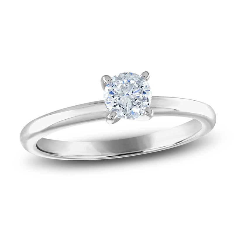 Main Image 1 of Certified Round Diamond Solitaire Engagement Ring 1/2 ct tw 14K White Gold (I/I1)
